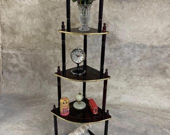 Vintage Brown Holz-Eckregal: 5-Tier-rustikale Vitrine