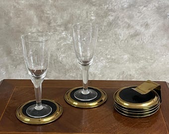 Lot De 6 Sous-verres En Bois Fait Main Avec Incrustation Laiton – Forme Ronde, Fabriqué En Inde