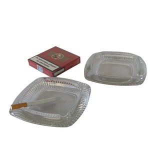 Vintage Clear Glass Ashtray - Heavy Art Glass Paralellogram Cigar & Tobacco Decorative Tray