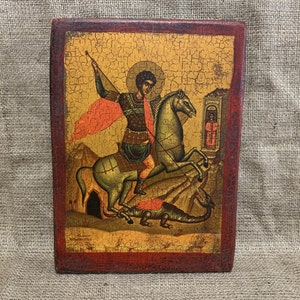 Saint George Icon, Trophy-bearer and Wonderworker Saint George, Orthodox Wood Icon, Handmade Greek Icon, Religious Decor.
