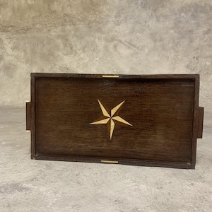 Vintage Serving Wooden tray marquetry technique Geometric wood art trays.