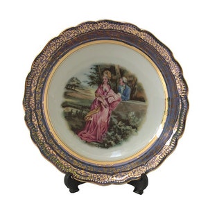 French Provincial Plate: Courting Couple Scene, 22kt Gold Accent