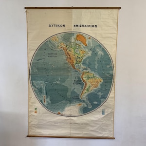 Western Hemisphere Schaubild, Vintage Pull-Down Weltkarte westliche Hemisphäre, große Geographie Wandkarte, Weltkarte, Klassenzimmer Karte, Schulkarte