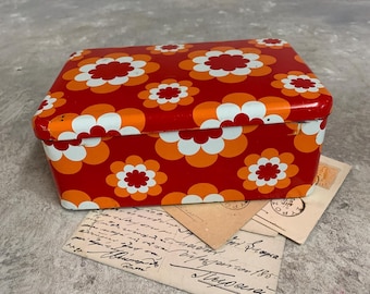 Vintage 60er Jahre französische Blechdose, Flower Power Blumenaufbewahrung