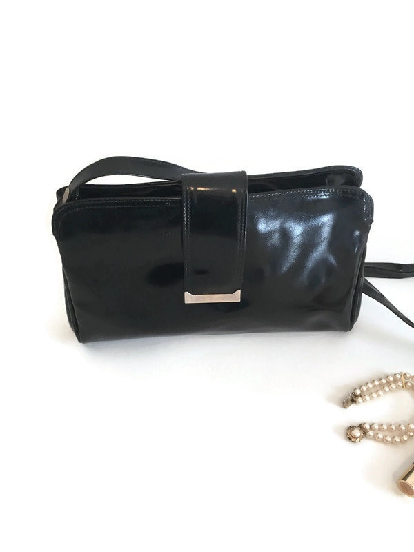 black vinyl crossbody bag