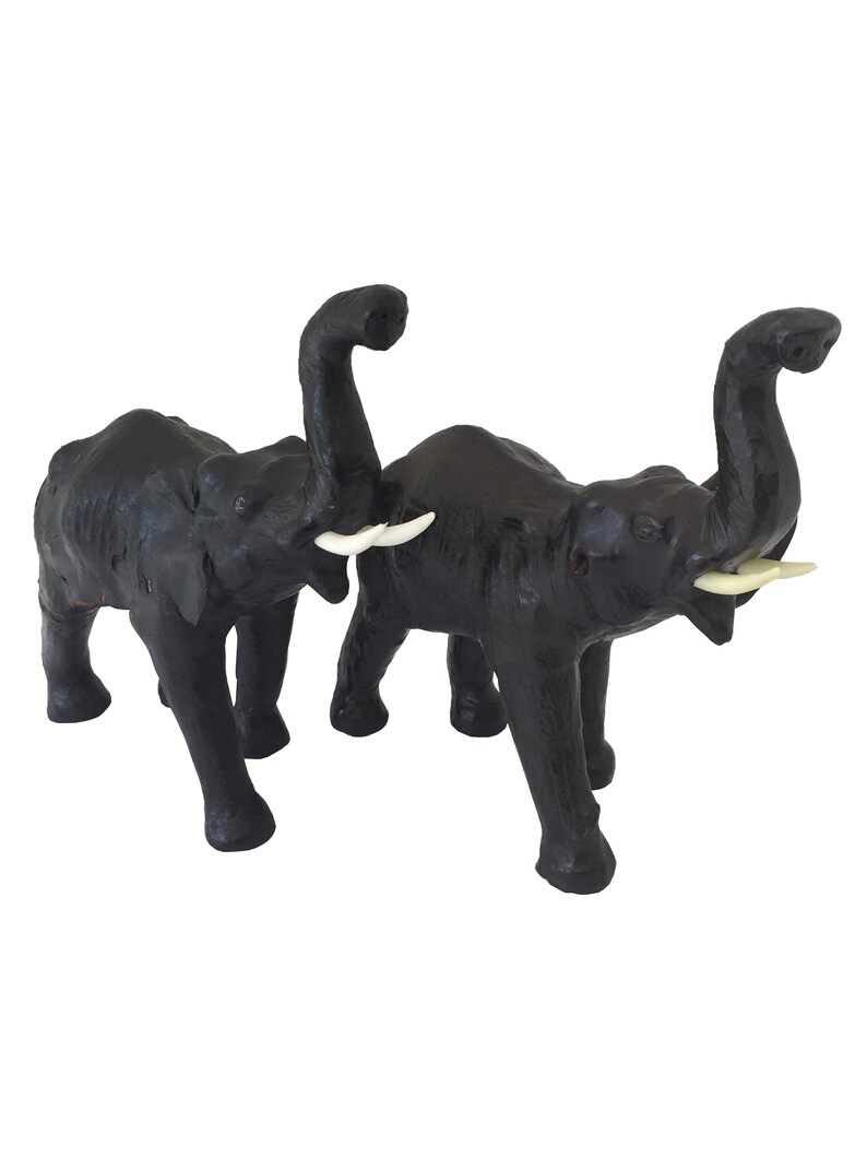 Set of Two Leather Elephant Figurines Elephant Figurine Etsy