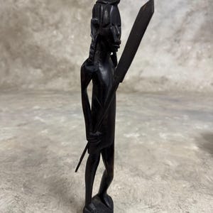 Hand Carved Wooden African Warrior Sculpture: Vintage Folk Art Decor