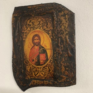 Handmade Greek Jesus Christ Icon – Christ Pantocrator Blessing – Byzantine Religious Antique Icon