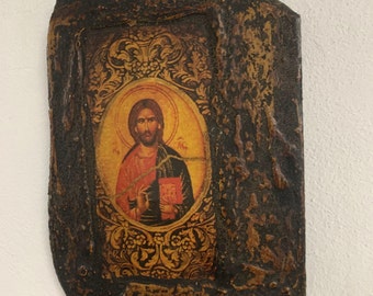 Handmade Greek Jesus Christ Icon: Christ Pantocrator Byzantine Art