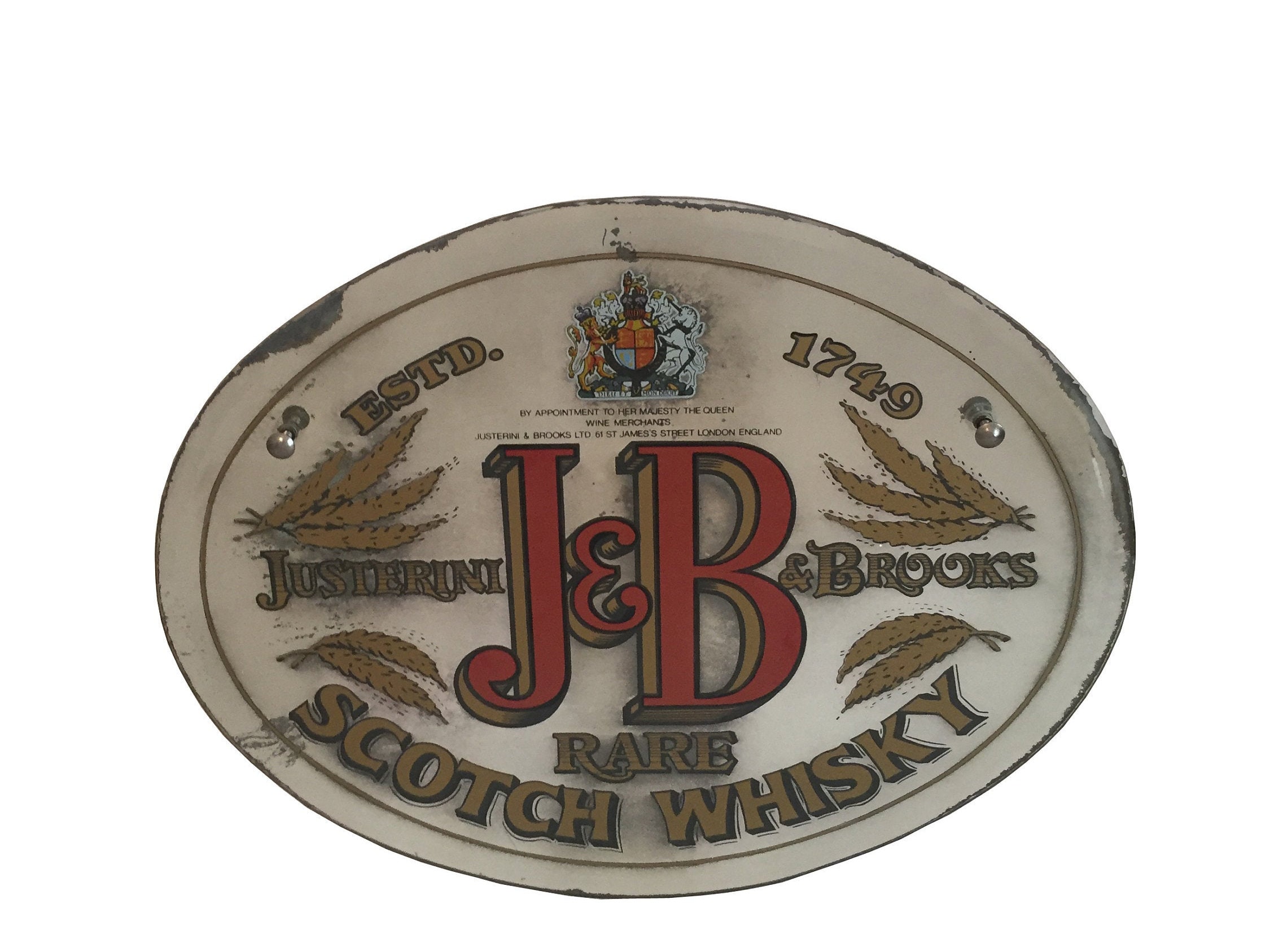 Vintage J B Rare Scotch Whisky Mirror Bar Sign, Vintage