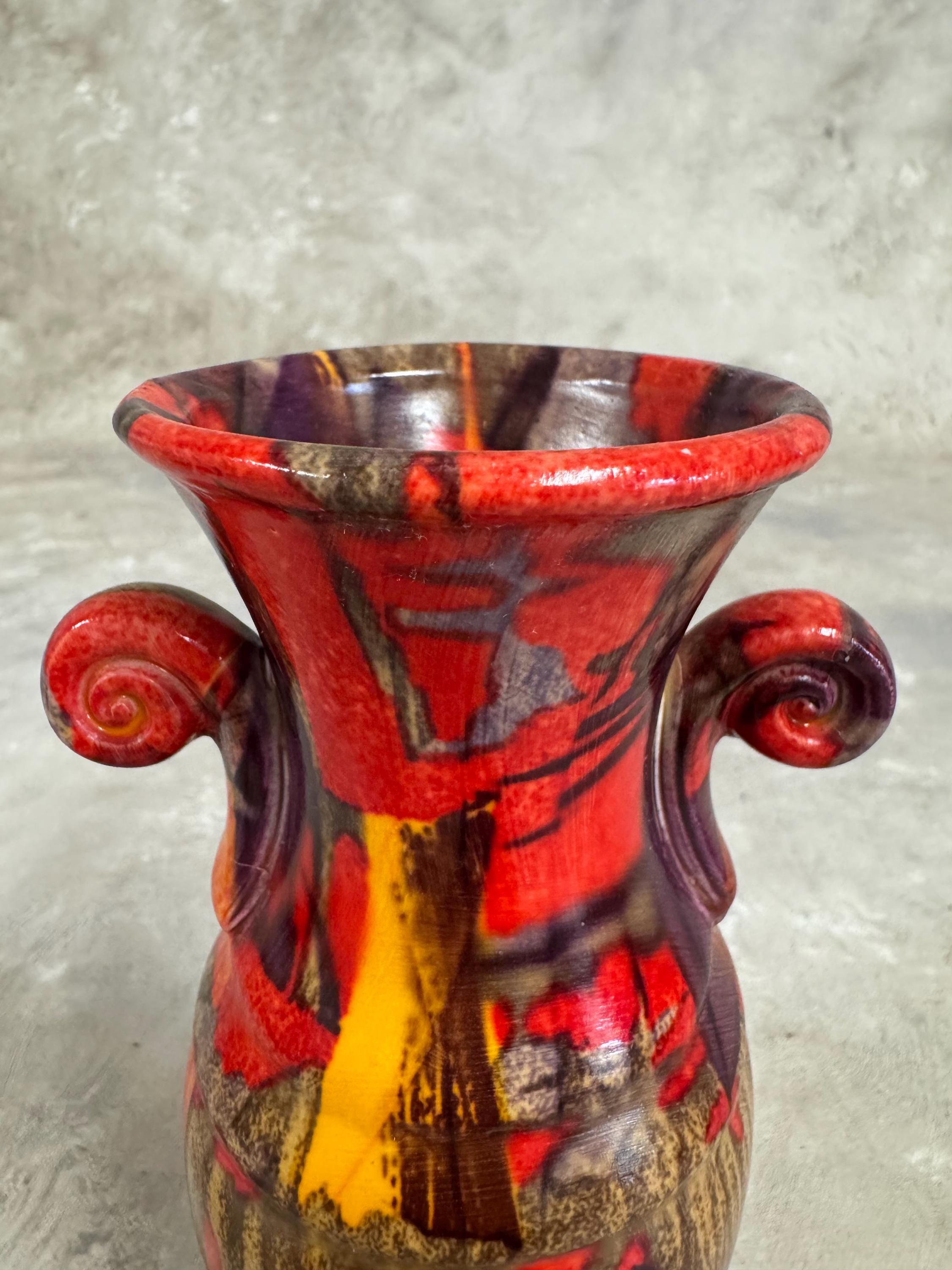 ギリシャ製のヴィンテージ抽象模様の陶器の花瓶、ギリシャのカラフルな