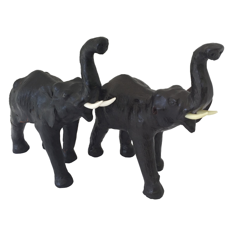 Set of Two Leather Elephant Figurines Elephant Figurine Etsy