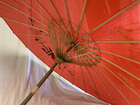 Vintage Parasol Umbrella,  Hand Painted Japanese … - image 5