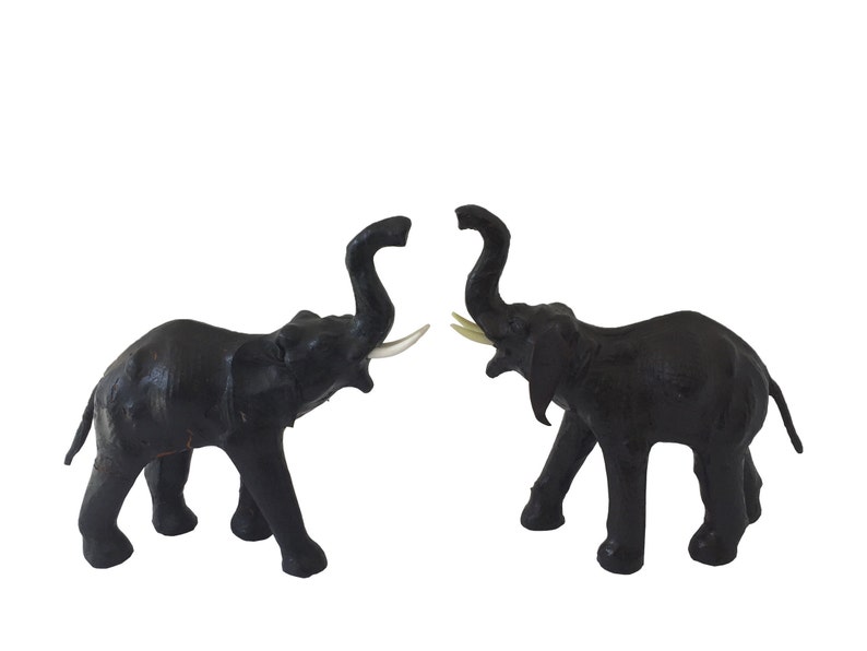 Set of Two Leather Elephant Figurines Elephant Figurine Etsy