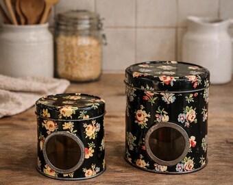 ヴィンテージ　ブリキ缶 蓋つき　　2個セット キッチン用の蓋付きヴィンテージブリキ缶2個セット - Etsy 日本