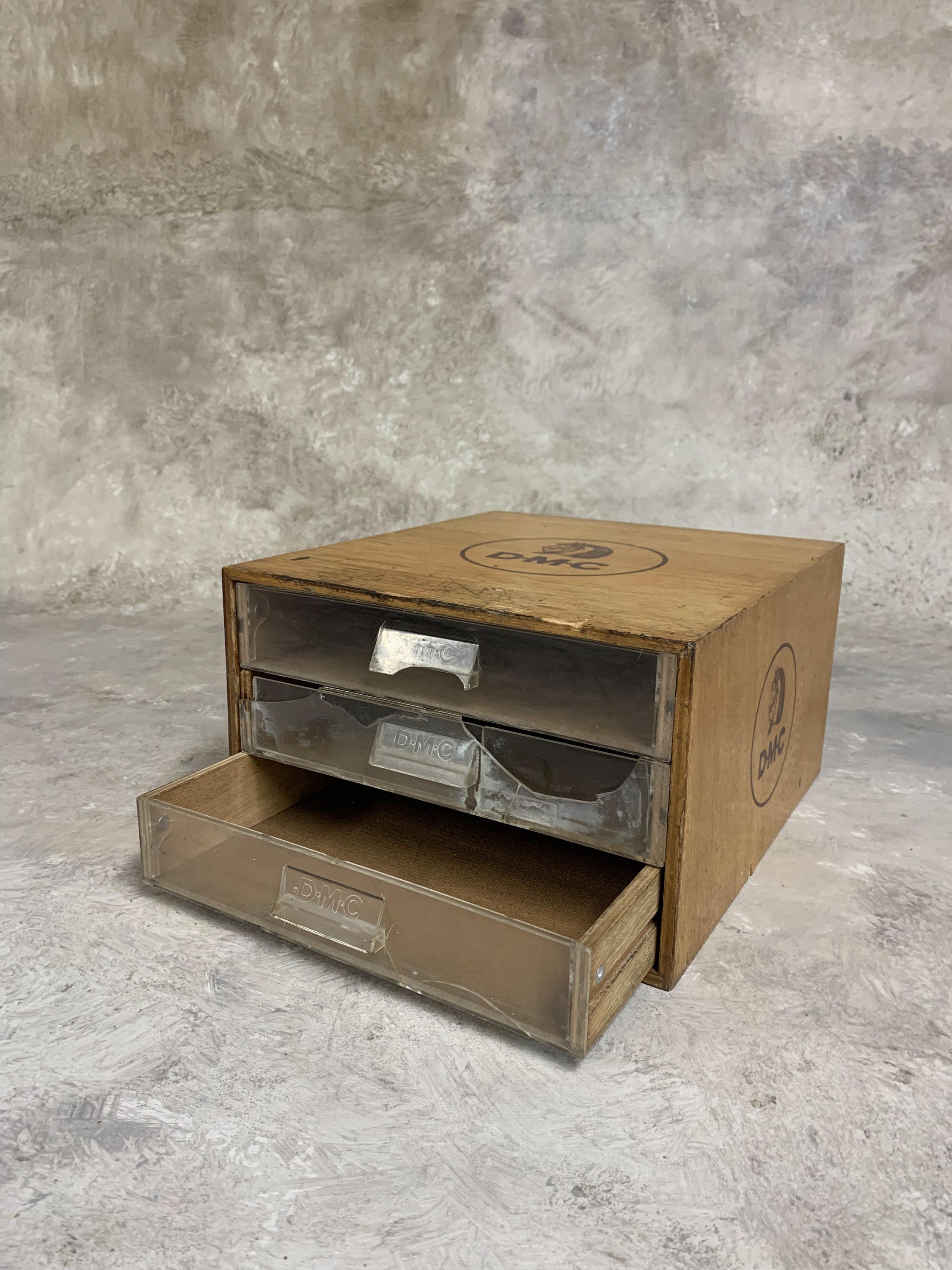 Vintage DMC Wooden Sewing Box: French Haberdashery Storage