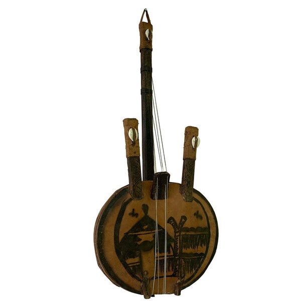 Vintage African Musical Instrument,  African Banjo Decorative Guitar, African Antique Guitar Banjo, Vintage African banjar, Handmade Banjo.