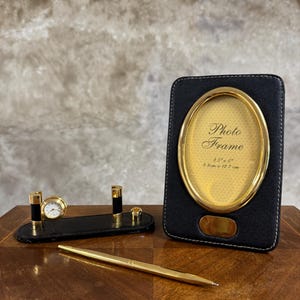 Vintage Leather  Desk Set, Desk Organizer, Office set which includes watch, pen stand, pen and picture frame