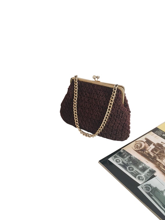 Handmade Crochet bag, 70s shoulder bag with metal