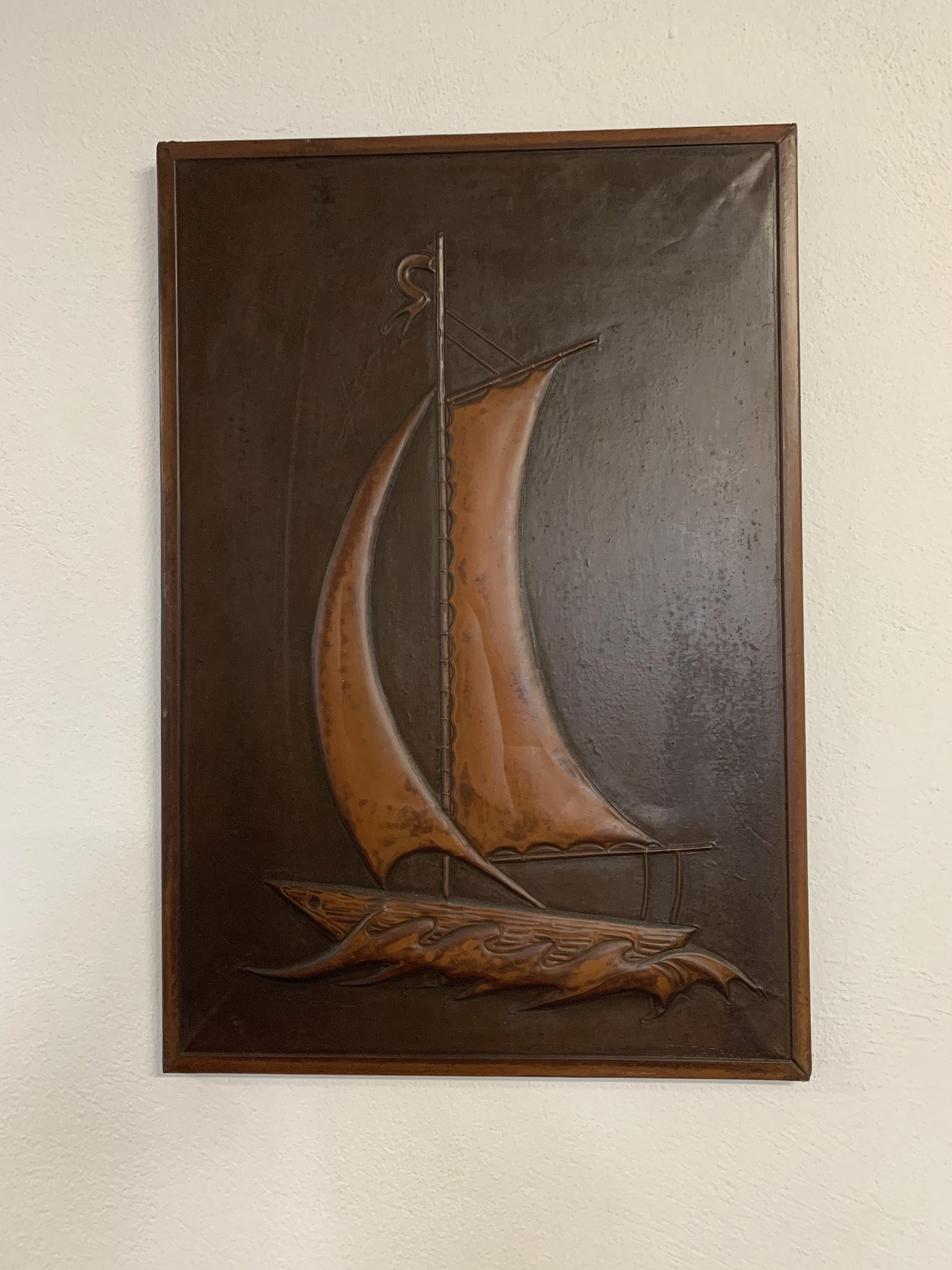 アンティーク純銅 銅板 レリーフ 帆船 モチーフ 銅板 彫刻 レリーフ 絵画 【公式通販】
