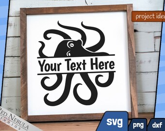 Octopus Split Monogram SVG, PNG, & DXF | Ocean Animal Design with Blank Space to Add Your Own Text