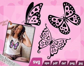Heart Butterfly SVG Clipart Set - 3 svg | png | dxf | eps | jpg | pdf - For Valentine's Card Making, Wedding Decor - Love & Romance Series