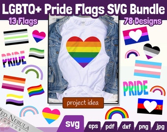 LGBTQ+ Pride Flag SVG Bundle | 78 Designs, 13 Flags | svg, dxf, eps, pdf, png, jpg | LGBTQIA+ Gay Pride Clipart