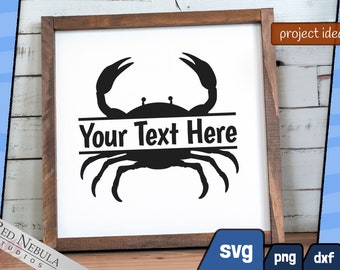 Crab Split Monogram SVG, PNG, & DXF | Ocean Animal Design with Blank Space to Add Your Own Text