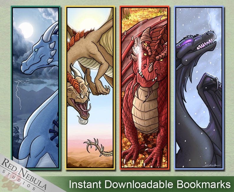 printable dragon bookmarks representing four seasons instant etsy