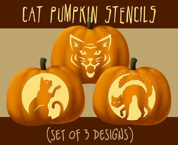 Digital Kitty Cat Pumpkin Stencils Halloween Jack-o-lantern