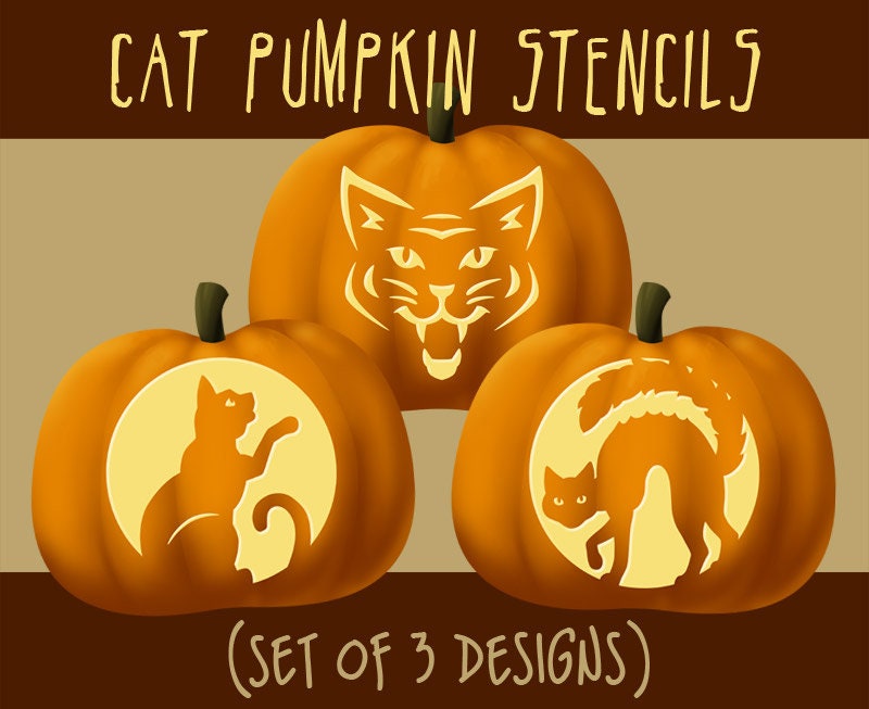 Digital Kitty Cat Pumpkin Stencils Halloween Jack O Lantern Etsy