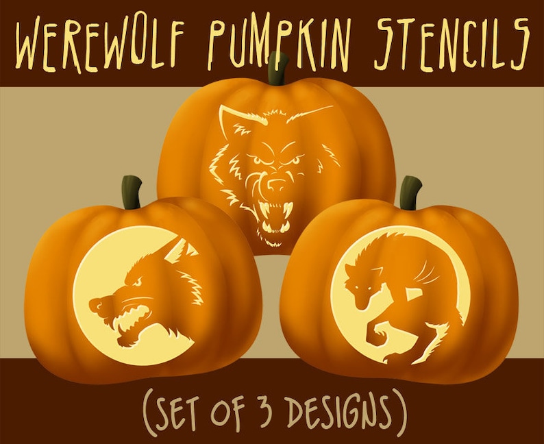 Digital Werewolf / Wolf Pumpkin Stencils Halloween | Etsy