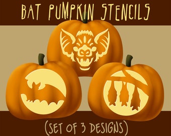 Digital Bat Pumpkin Stencils, Halloween Jack-o-lantern Patterns
