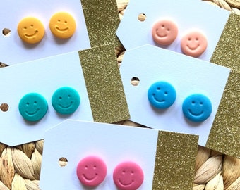 Cute Smiley Face Stud Earrings >> Various Colours >> Polymer Clay