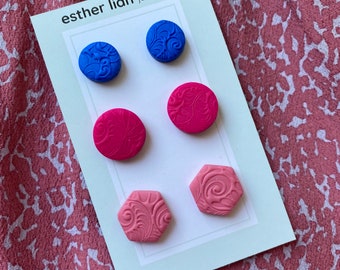 Pinks and Blues + White >> Textured Stud Packs >> Mini Small Statement, Gift Pack, Matches lots of prints - Mister Zimi, Gorman