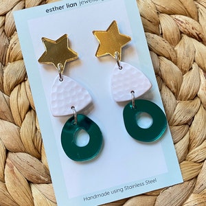 Christmas Earrings Silver, Gold, Green, White The perfect addition to your Christmas outfits, just choose your style : Gold Star + Green