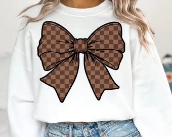 Coquette Bow PNG, Girly Brown Bow PNG, Cute Fashion Sublimation, Aesthetic Bow PNG, Brown Checkered Bow Png, Trendy Digital Download