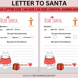 Carta a Papá Noel imprimible • Cartas de Querido Papá Noel • Lista de deseos navideños para niños • Actividad navideña • Navidad imprimible • Descarga instantánea