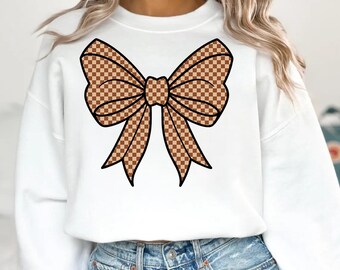 Brown Checkered Bow PNG, Coquette Fashion (Digital Download)
