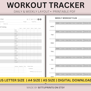 Daily Workout Tracker Printable: Gym Fitness Planner (US Letter, A5, A4)