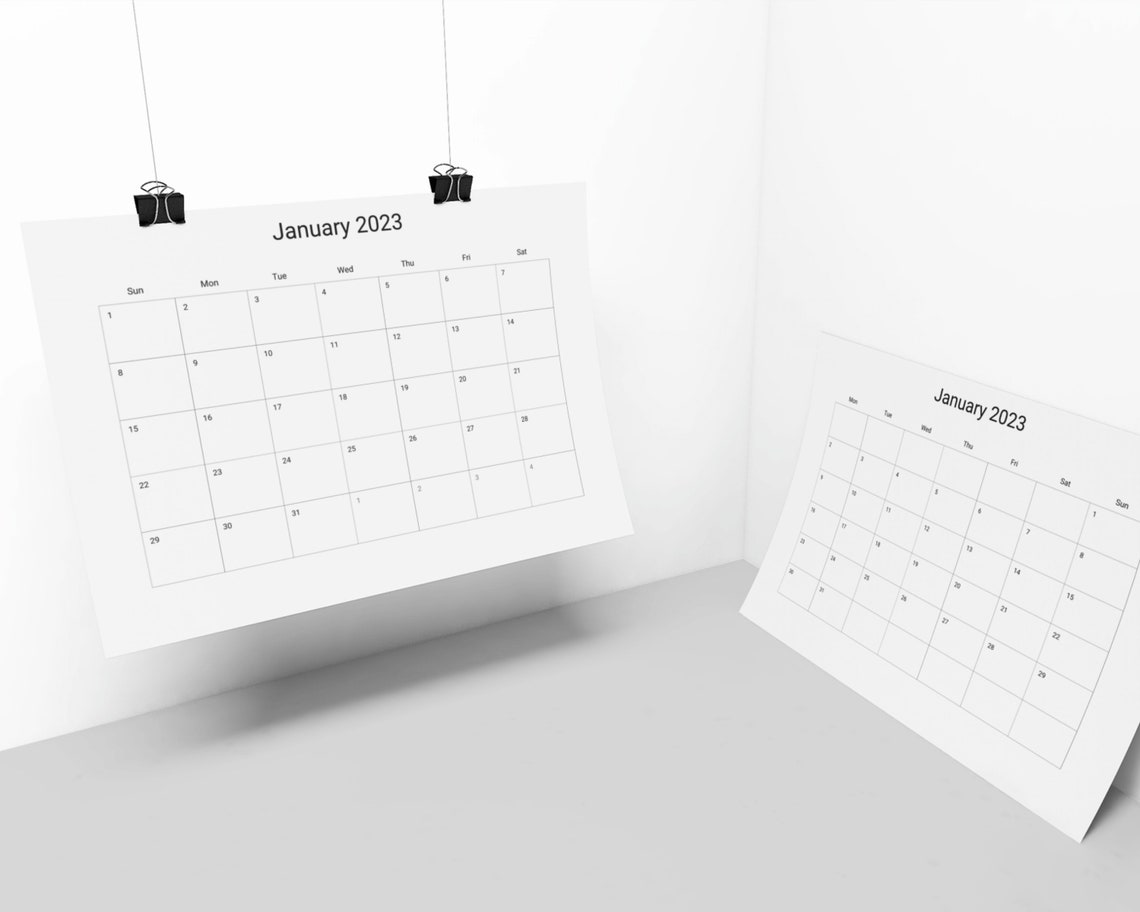 2023 Calendar Landscape Printable Calendar 2023 Monthly Planner Template Minimalist Calendar