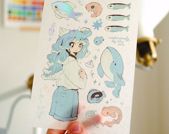 Melancholy by the Sea - A6 washi paper holographic sticker sheet