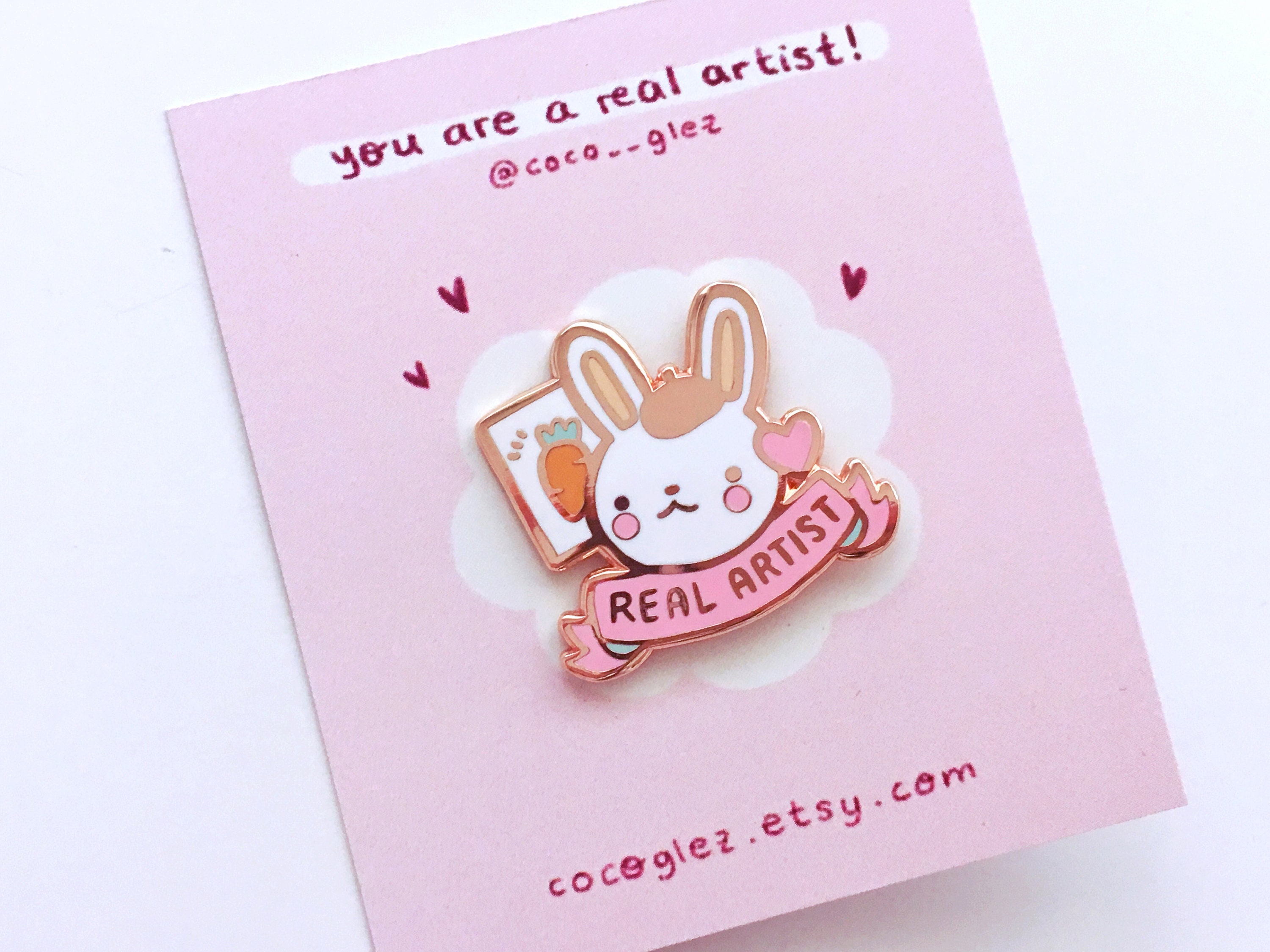 You are a real artist - Rose gold hard enamel pin - Pink bunny aesthe…
