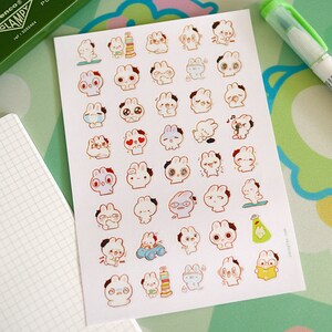 Emotes lapin - Feuille d'autocollants en vinyle A6