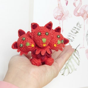 Red cerberus plush, custom plush toy, cerberus cute, cerberus miniature