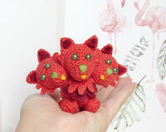 Red cerberus plush, custom plush toy, cerberus cute, cerberus miniature