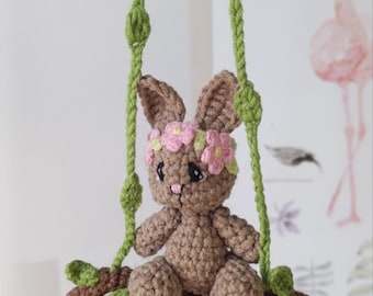 Car mirror decor, cute bunny gifts, Floral bunny pendant