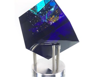 Sculpted Dichroic Glass Cube with 4" sides by Robert Stephan－Jon Kuhn Toland Jack Storms Sand