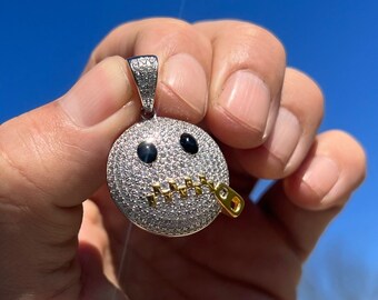 925 Sterling Silver Zipper Mouth Emoji Stop Snitching Iced CZ