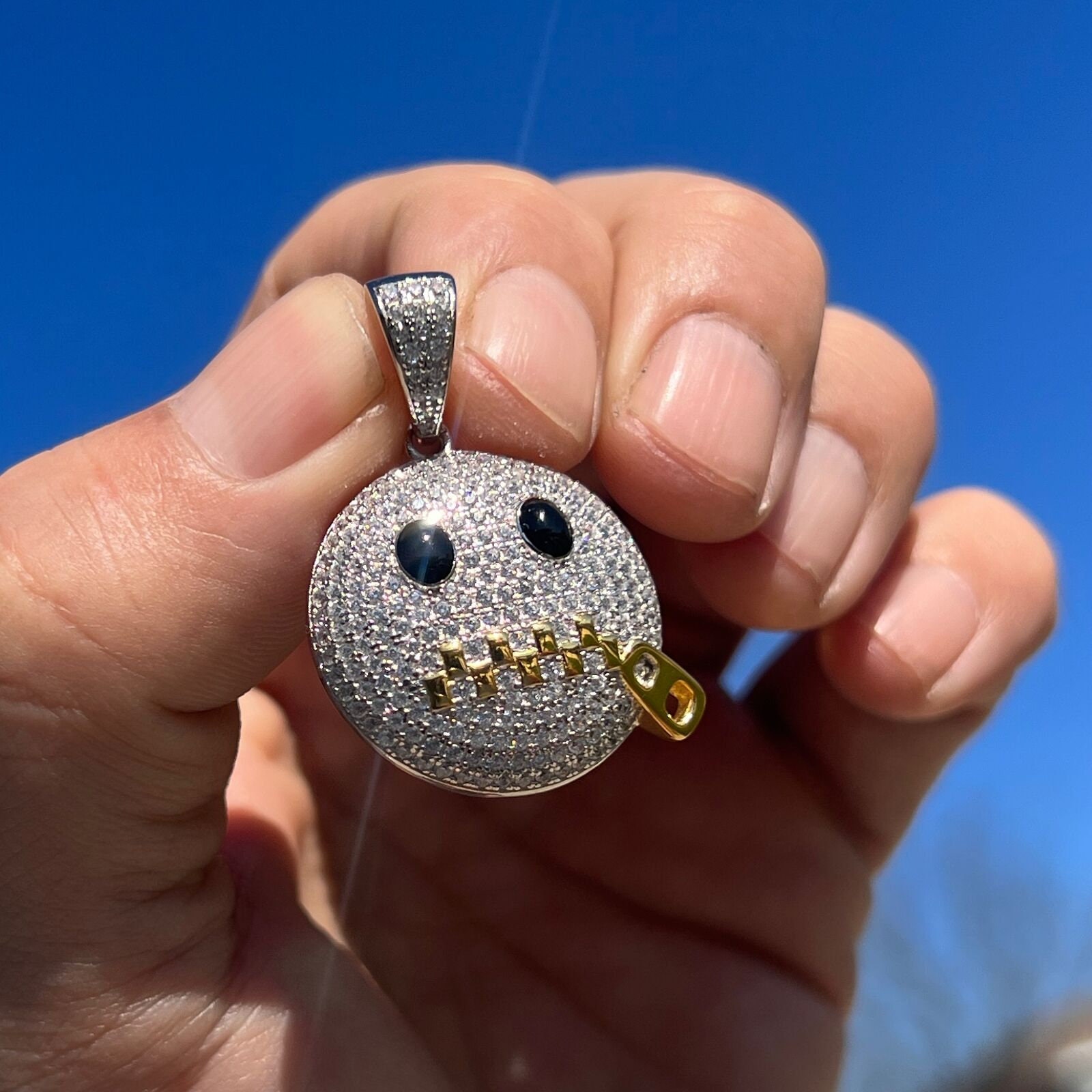 925 Sterling Silver Zipper Mouth Emoji Stop Snitching Iced CZ